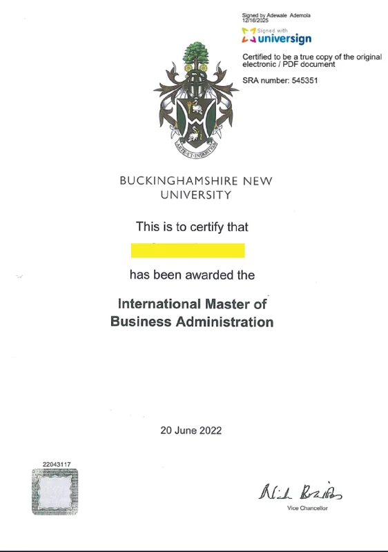 Academic certificate sample