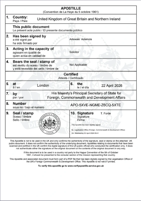 Apostille document sample 4